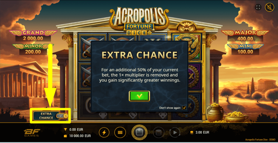 Acropolis Fortune Dice Extra Chance Feature