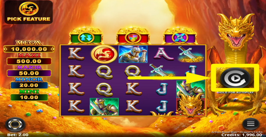 Action Boost Max Dragons Cache Spin Button