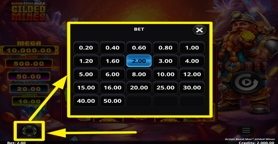 Action Boost Max Gilded Mines Adjust Bet