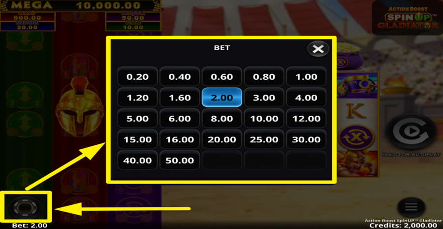 Action Boost Spinup Gladiator Adjust Bet