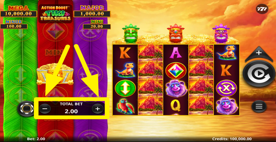 Action Boost Tiki Treasures Adjust Bet