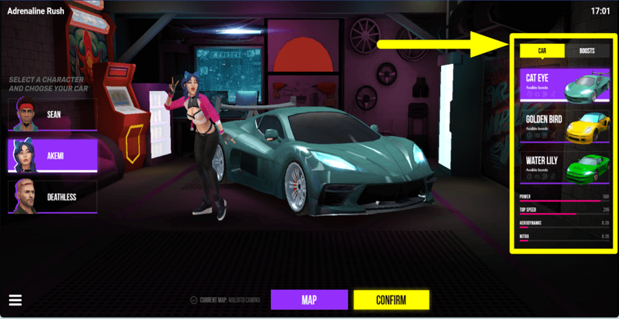 Adrenaline Rush Car Selection