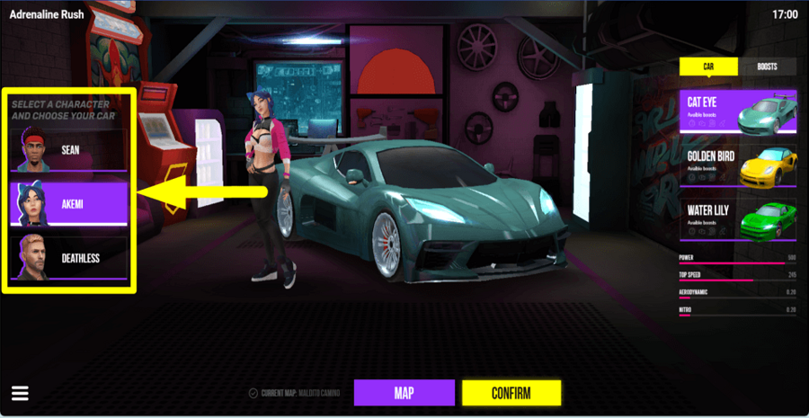 Adrenaline Rush Character Selection