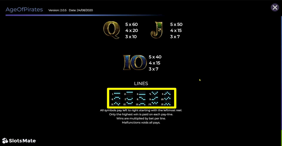 Age Of Pirates Paylines