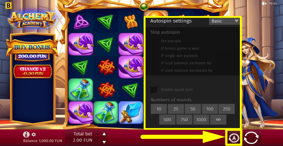 Alchemy Academy Autoplay Feature