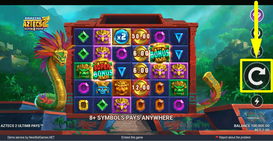 Amazing Aztecs 2 ultim8 Pays Spin Button