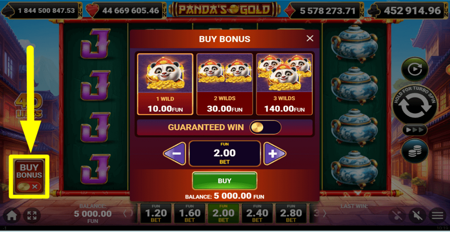 Amusnet Interactive Pandas Gold Buy Feature