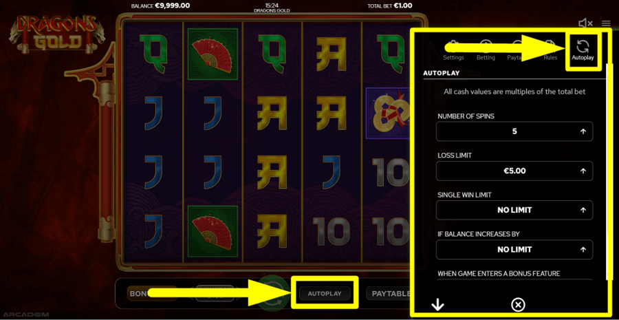 Arcadem Dragons Gold Autoplay Feature