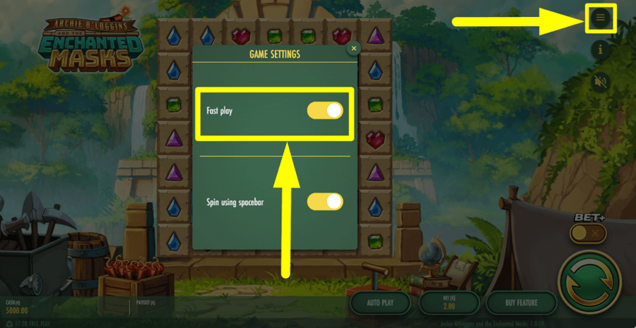 Archie Ologgins And The Enchanted Masks Fast Play Feature