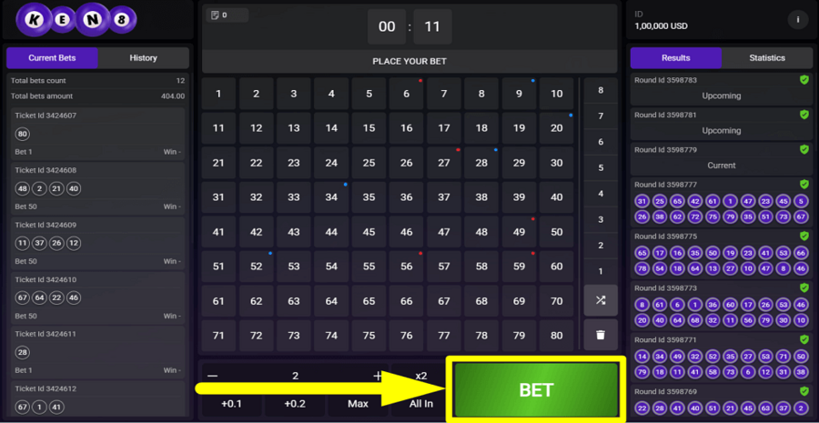 Astriona Keno 8 Bet Button