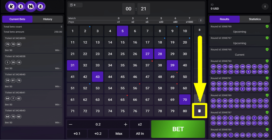 Astriona Keno 8 Delete Button