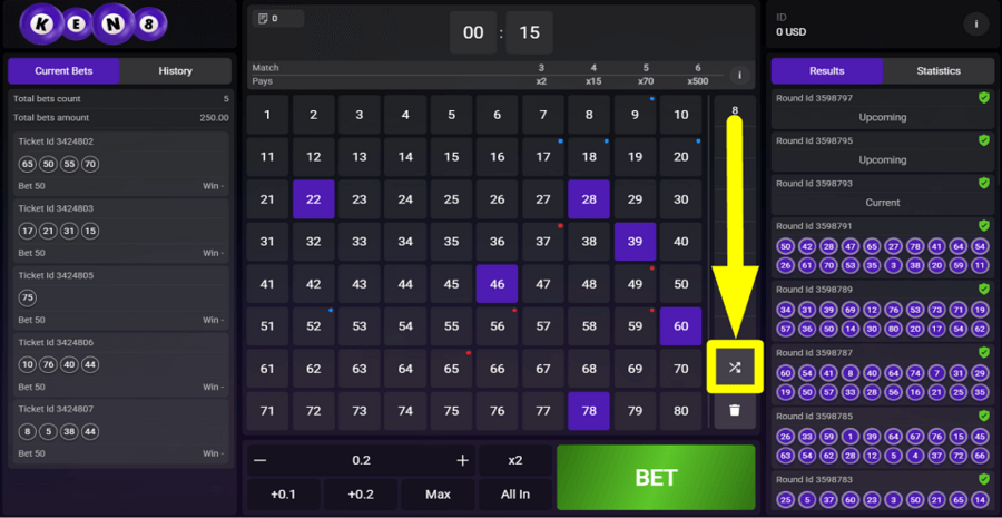 Astriona Keno 8 Shuffle Button