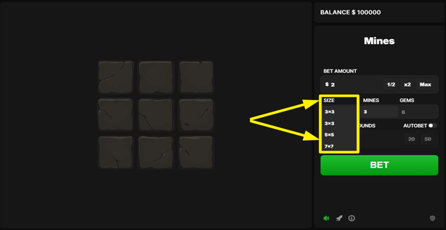 Astriona Mines Adjust Grid Size