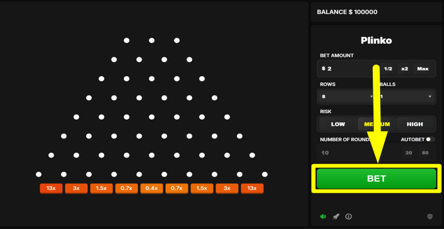 Astriona Plinko Bet Button