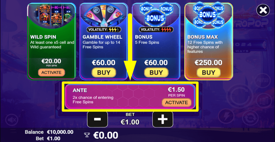 Astropop Ante Bet Feature