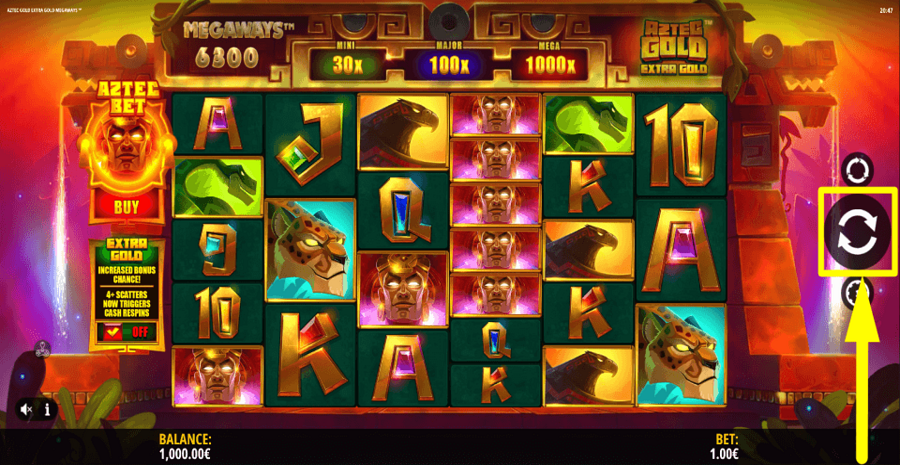 Aztec Gold Extra Gold Megaways Spin Button