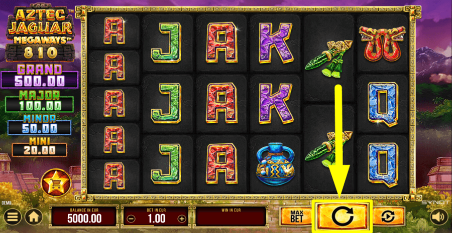 Aztec Jaguar Megaways Spin Button