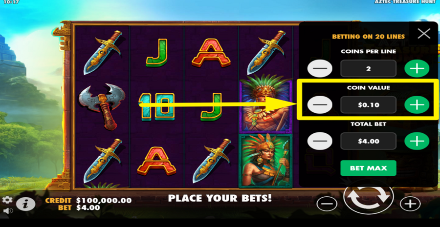 Aztec Treasure Hunt Adjust Coin Value