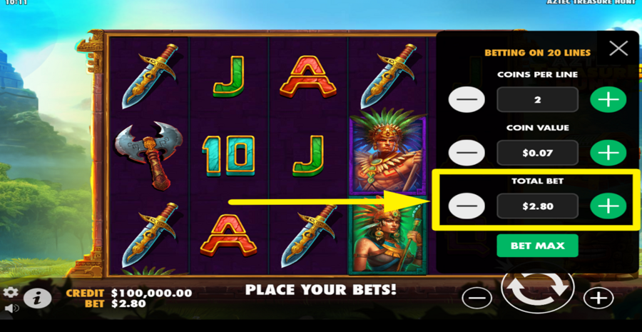 Aztec Treasure Hunt Adjust Total Bet