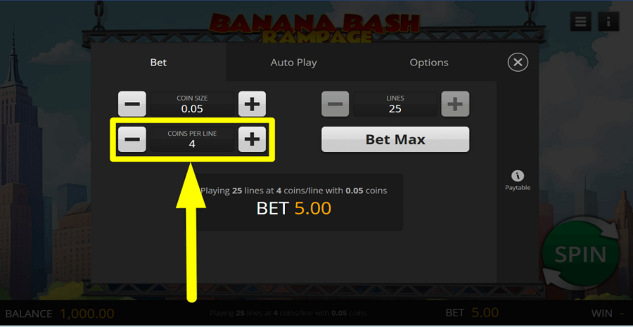 Banana Bash Rampage Coins Per Line