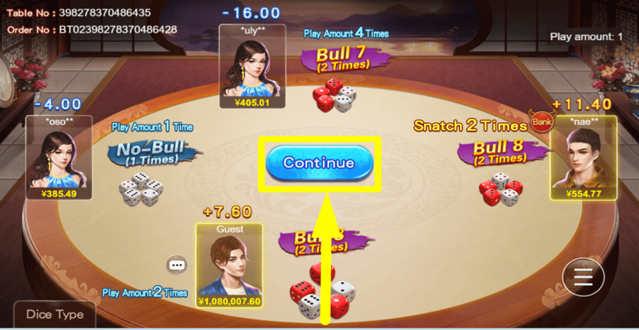 Banker Dice Bull Continue Button