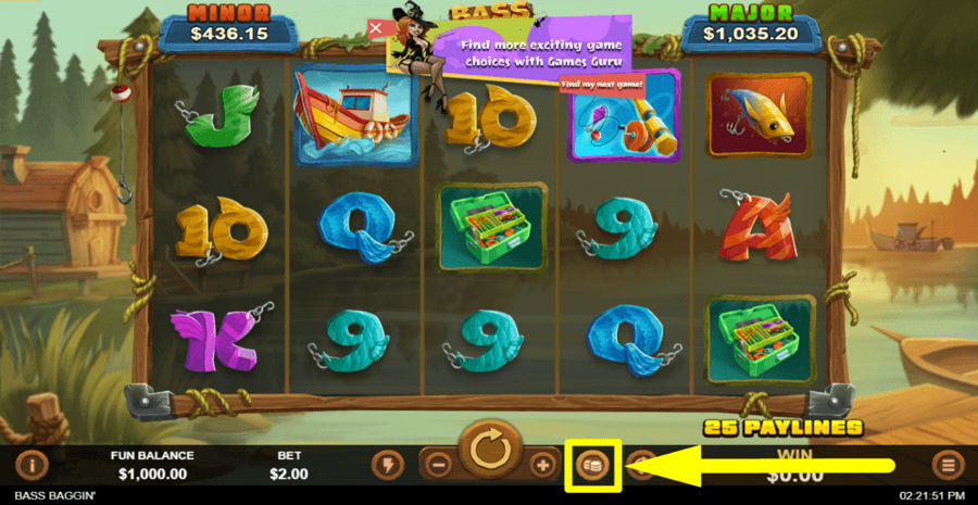 Bass Baggin Max Bet Button
