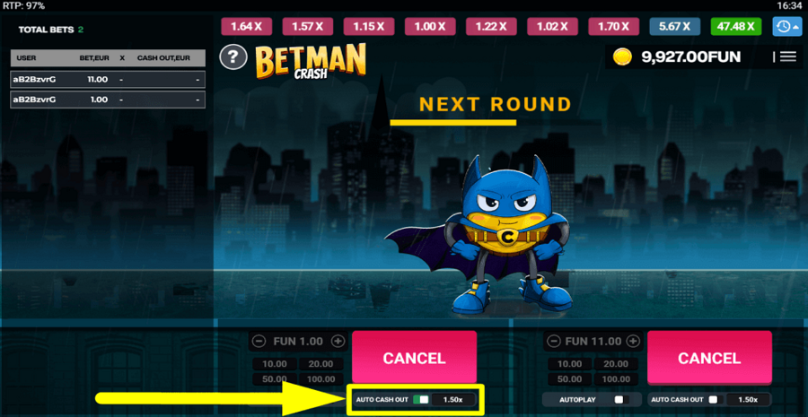 Betman Crash Auto Cash Out Feature