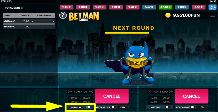 Betman Crash Autoplay Feature