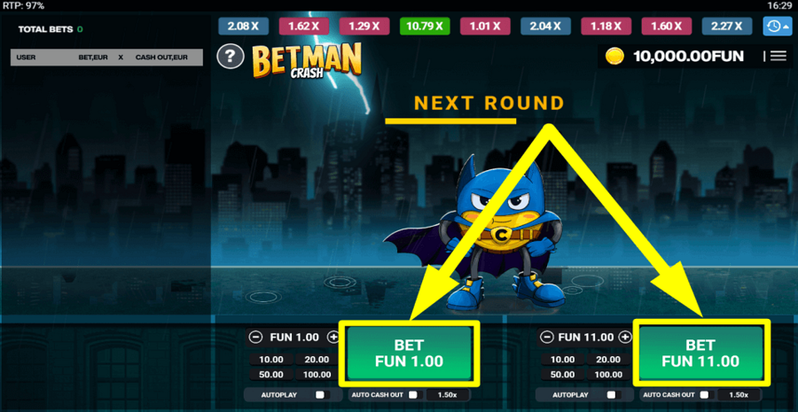 Betman Crash Bet Button