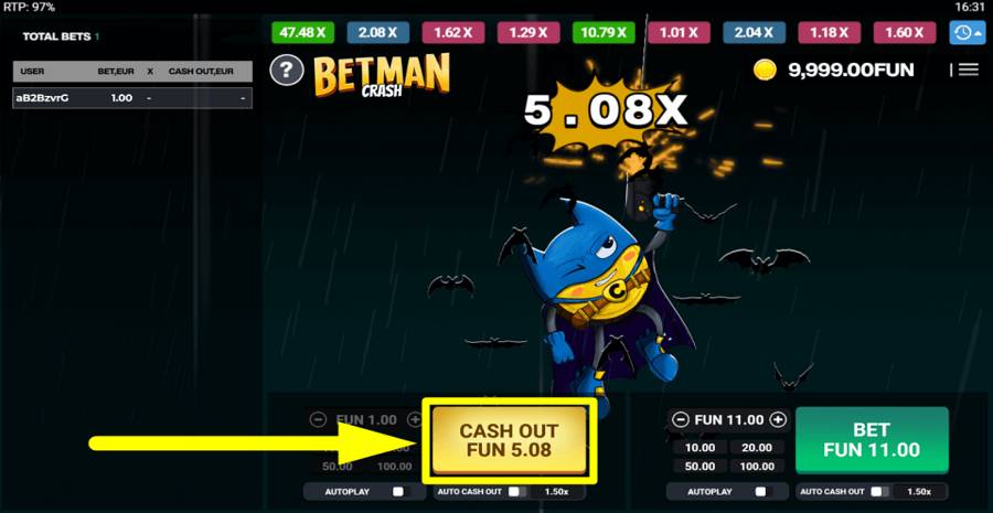 Betman Crash Cash Out Button
