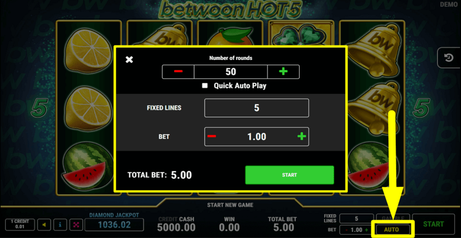 Betwoon Hot 5 Autoplay Feature