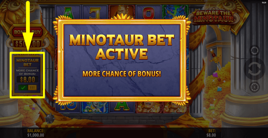 Beware The Minotaur Ante Bet Feature