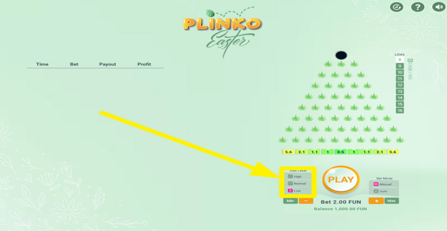 Bgaming Easter Plinko Adjust Risk Level