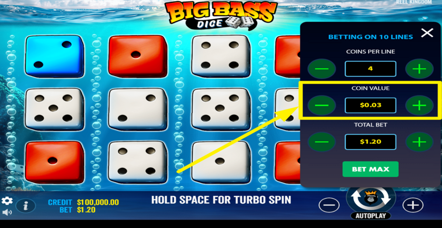 Big Bass Dice Adjust Coin Value
