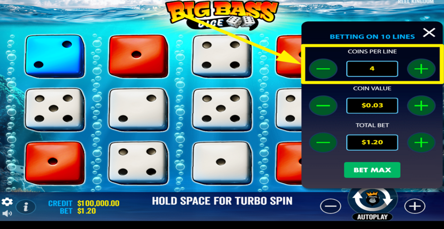 Big Bass Dice Adjust Coins Per Line