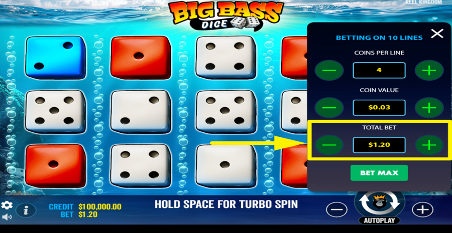 Big Bass Dice Adjust Total Bet