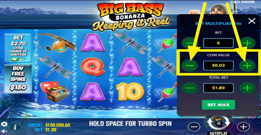 Big Bass Keeping It Reel Adjust Coin Value