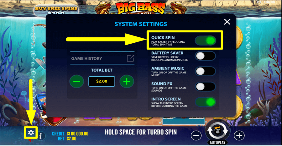 Big Bass Splash Quick Spin Feature