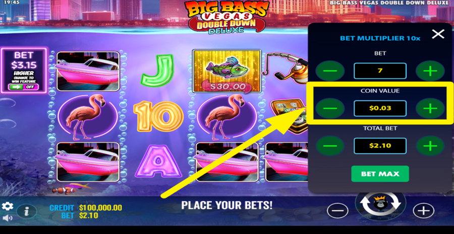 Big Bass Vegas Double Down Deluxe Adjust Coin Value
