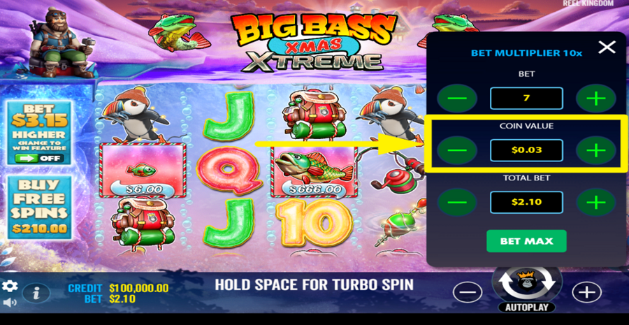 Big Bass Xmas Xtreme Adjust Coin Value