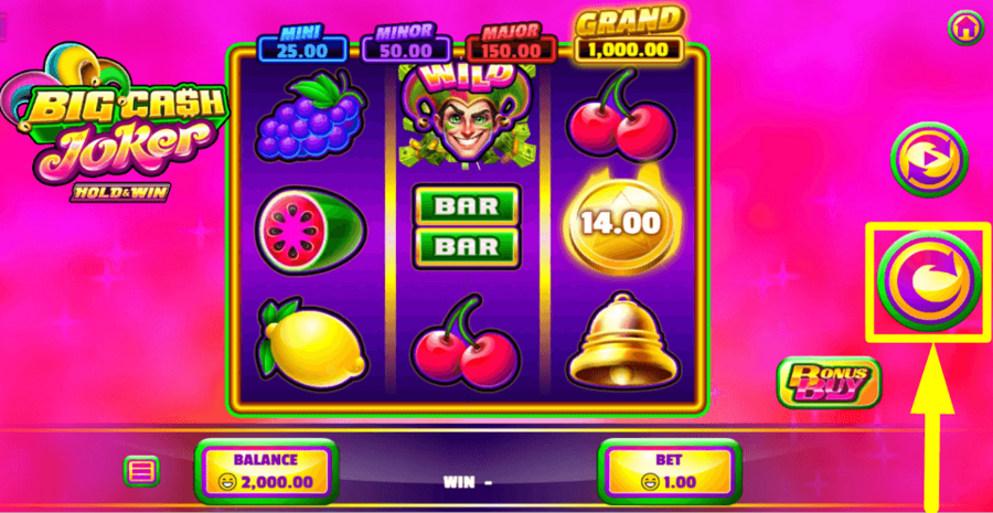 Big Cash Joker Hold And Win Spin Button