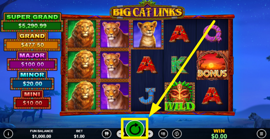 Big Cat Links Spin Button