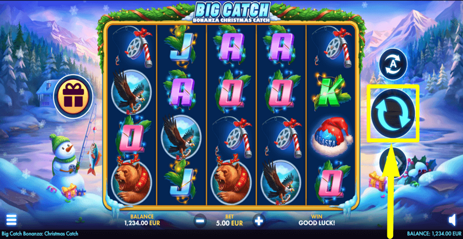 Big Catch Bonanza Christmas Catch Spin Button