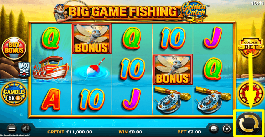 Big Game Fishing Golden Catch Spin Button