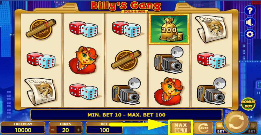 Billys Gang Max Bet Button