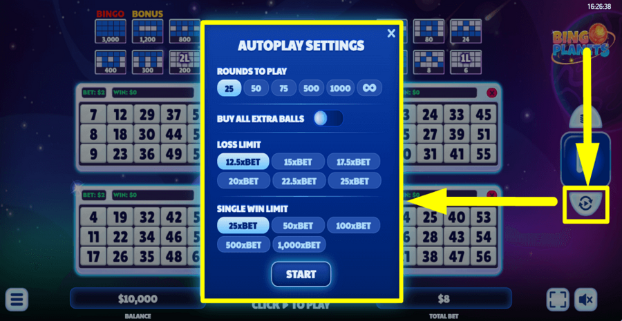 Bingo Planets Autoplay Feature