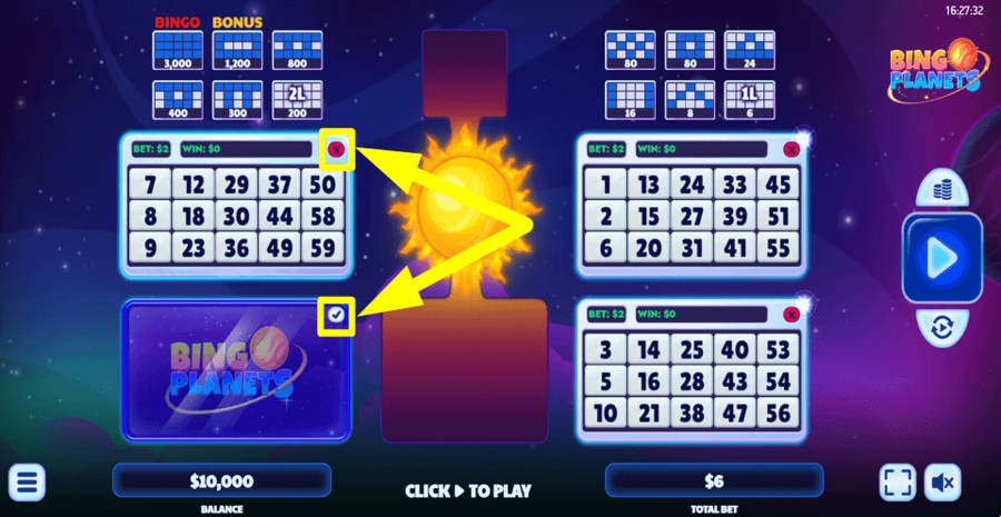 Bingo Planets Board Selection