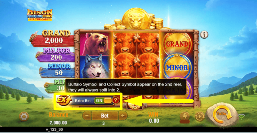 Bison Fortune Coins Extra Bet Feature