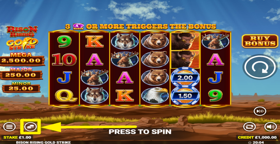 Bison Rising Gold Strike Adjust Bet