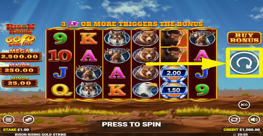 Bison Rising Gold Strike Spin Button